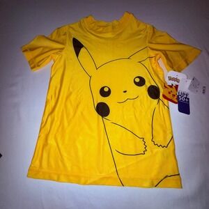 Pokemon Rash Guard Kids Size M Yellow New Pikachu Graphic UPF 50+ Swim Shirt